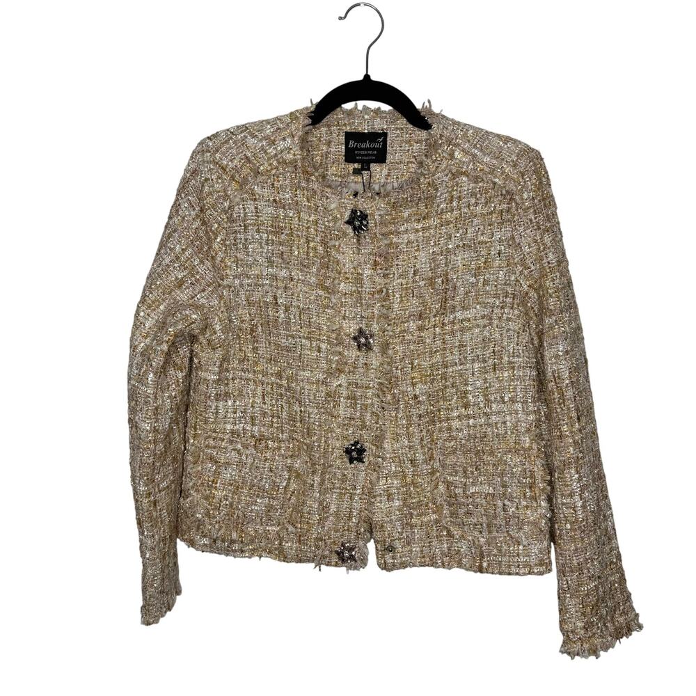 NWT Breakout Cream Sequin Shiny Sparkle Jacket Size Large